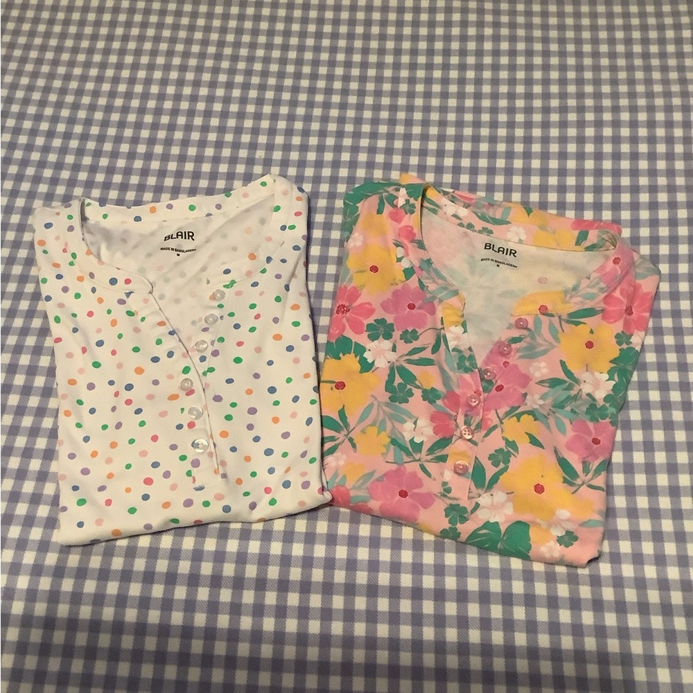 Pair of Blair Split Neck Short Sleeve Tops Medium